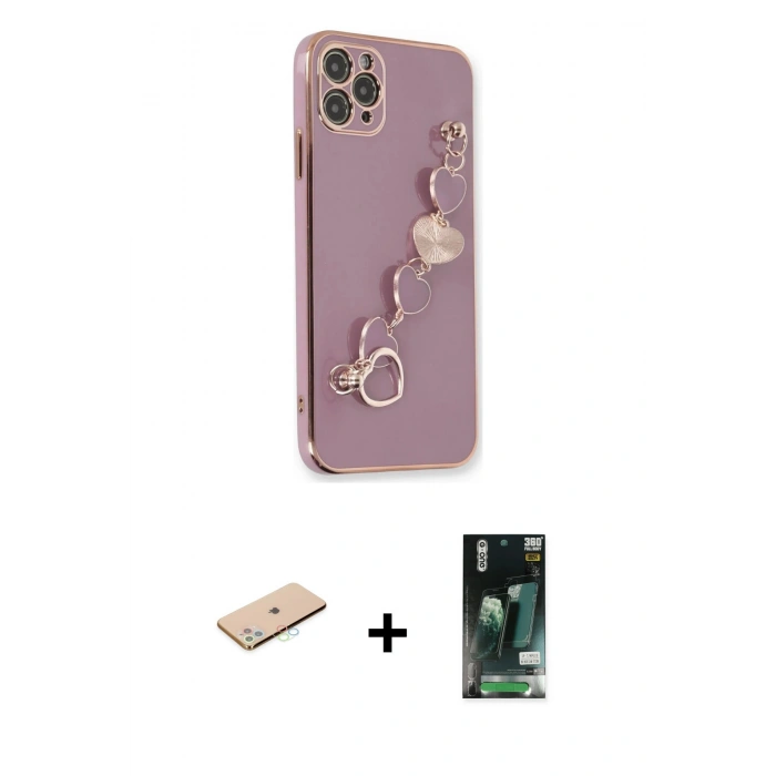 MARSİLYAN™- iPhone 11 Pro Kılıf Nova Işık Prime - Siyah 360 Mat Full Body Arka Koruyucu + Renkli Kamera Lens Koruma Cam - MI