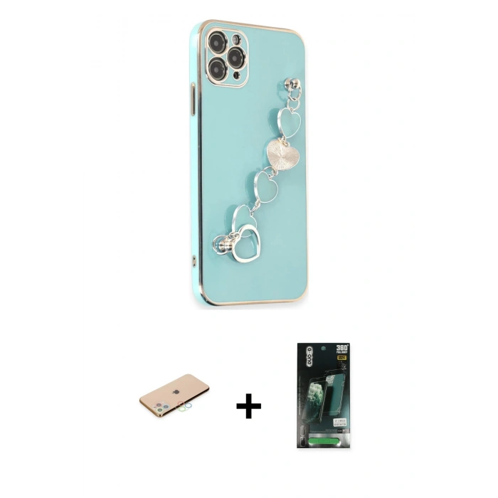MARSİLYAN™- iPhone 11 Pro Kılıf Nova Işık Prime - Siyah 360 Mat Full Body Arka Koruyucu + Renkli Kamera Lens Koruma Cam - MI