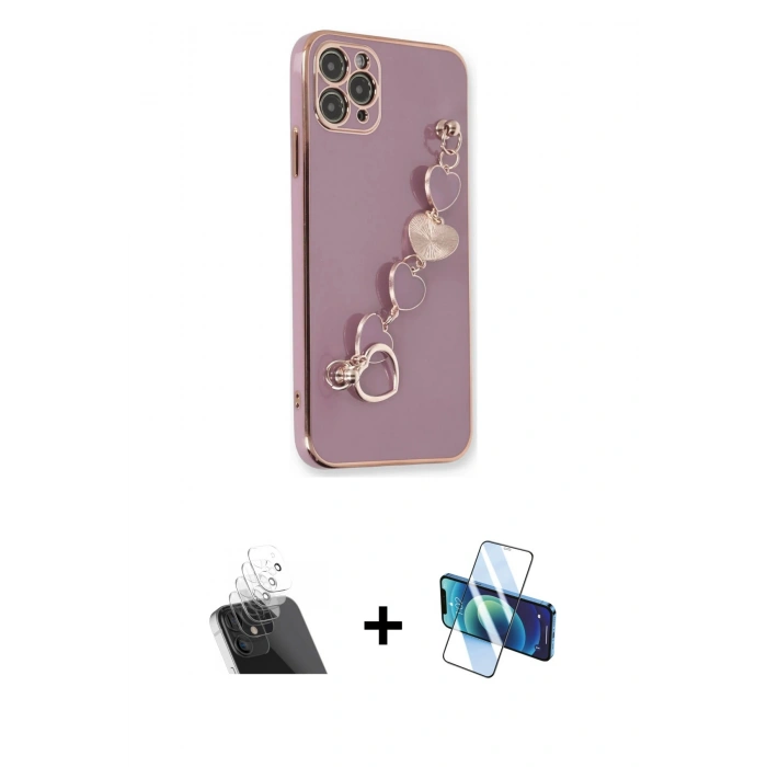 MARSİLYAN™- iPhone 11 Pro Kılıf Nova Işık Prime - Siyah 3D Antistatik Cam Ekran Koruyucu + Kamera Lens Koruma Cam - SF