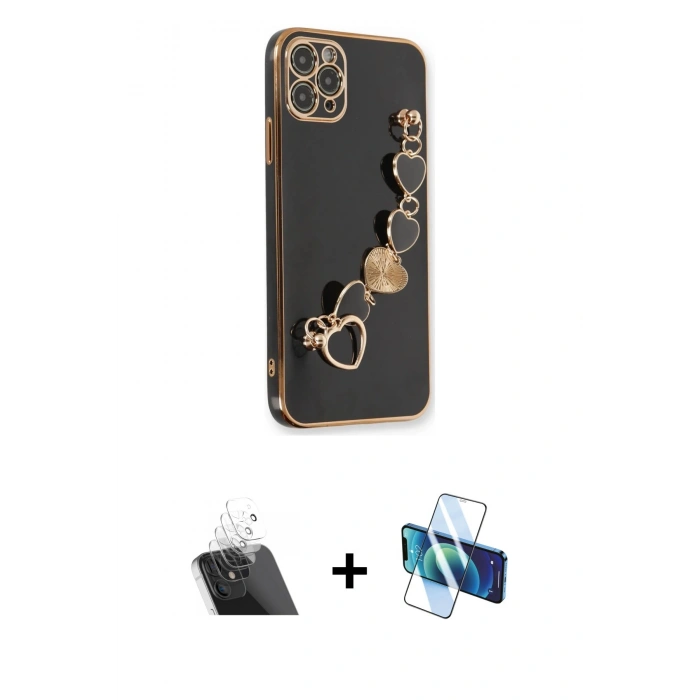 MARSİLYAN™- iPhone 11 Pro Kılıf Nova Işık Prime - Siyah 3D Antistatik Cam Ekran Koruyucu + Kamera Lens Koruma Cam - SF