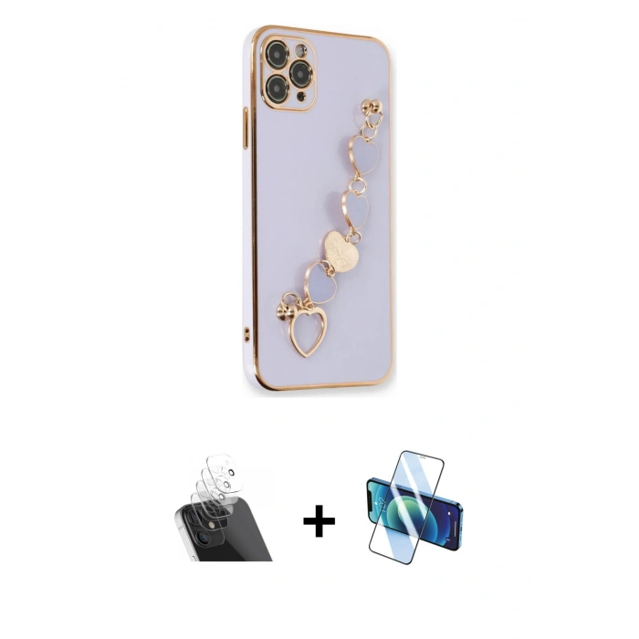 MARSİLYAN™- iPhone 11 Pro Kılıf Nova Işık Prime - Siyah 3D Antistatik Cam Ekran Koruyucu + Kamera Lens Koruma Cam - SF