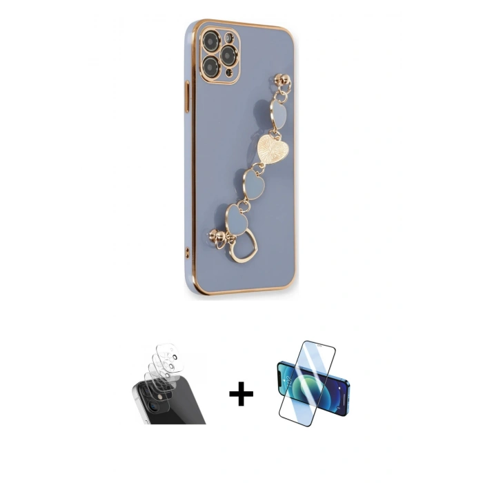 MARSİLYAN™- iPhone 11 Pro Kılıf Nova Işık Prime - Siyah 3D Antistatik Cam Ekran Koruyucu + Kamera Lens Koruma Cam - SF