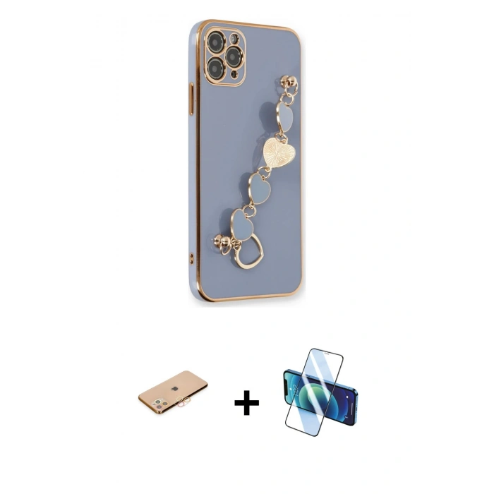 MARSİLYAN™- iPhone 11 Pro Kılıf Nova Işık Prime - Siyah 3D Antistatik Cam Ekran Koruyucu + Renkli Kamera Lens Koruma Cam - TU