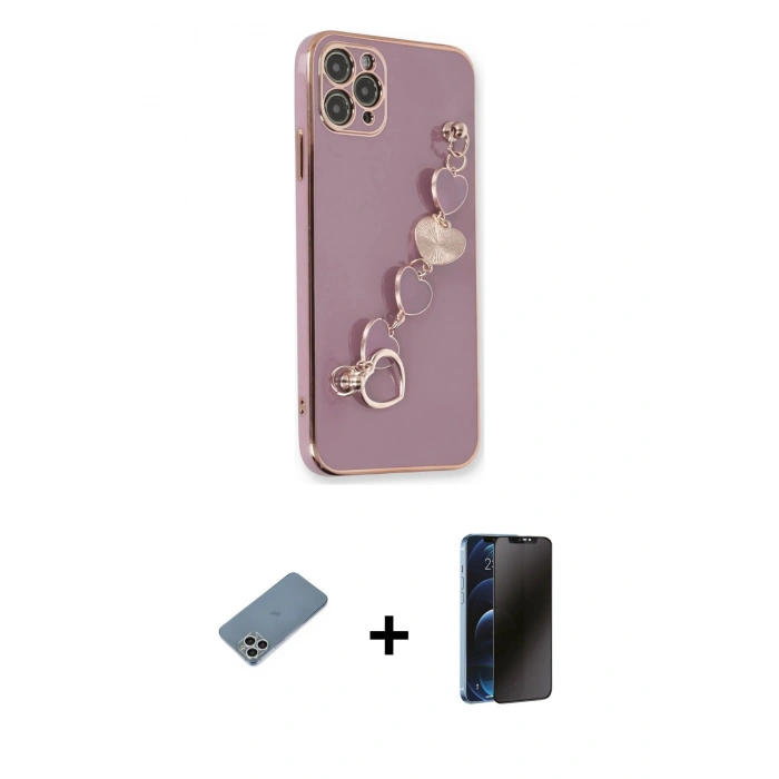 MARSİLYAN™- iPhone 11 Pro Kılıf Nova Işık Prime - Siyah 3D Antistatik Hayalet Cam Ekran Koruyucu + Shine Kamera Lens Koruma Cam - GS