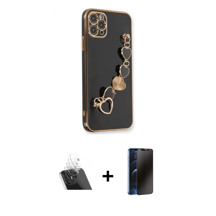 MARSİLYAN™- iPhone 11 Pro Kılıf Nova Işık Prime - Siyah 3D Antistatik Hayalet Cam Ekran Koruyucu + Kamera Lens Koruma Cam - SF