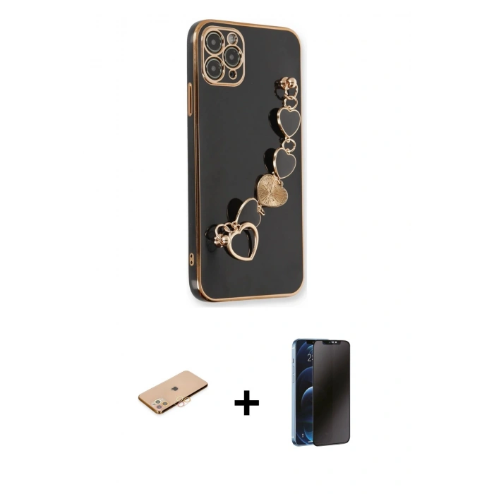 MARSİLYAN™- iPhone 11 Pro Kılıf Nova Işık Prime - Siyah 3D Antistatik Hayalet Cam Ekran Koruyucu + Renkli Kamera Lens Koruma Cam - TU