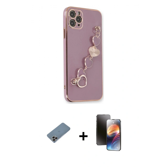 MARSİLYAN™- iPhone 11 Pro Kılıf Nova Işık Prime - Siyah 3D Antistatik Mat Seramik Nano Ekran Koruyucu + Gökkuşağı Shine Kamera Lens Koruma Cam