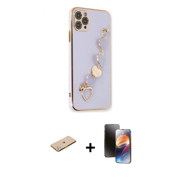MARSİLYAN™- iPhone 11 Pro Kılıf Nova Işık Prime - Siyah 3D Antistatik Mat Seramik Nano Ekran Koruyucu + Pembe Renkli Kamera Lens Koruma Cam