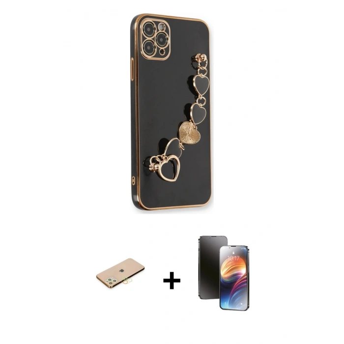 MARSİLYAN™- iPhone 11 Pro Kılıf Nova Işık Prime - Siyah 3D Antistatik Mat Seramik Nano Ekran Koruyucu + Pembe Renkli Kamera Lens Koruma Cam