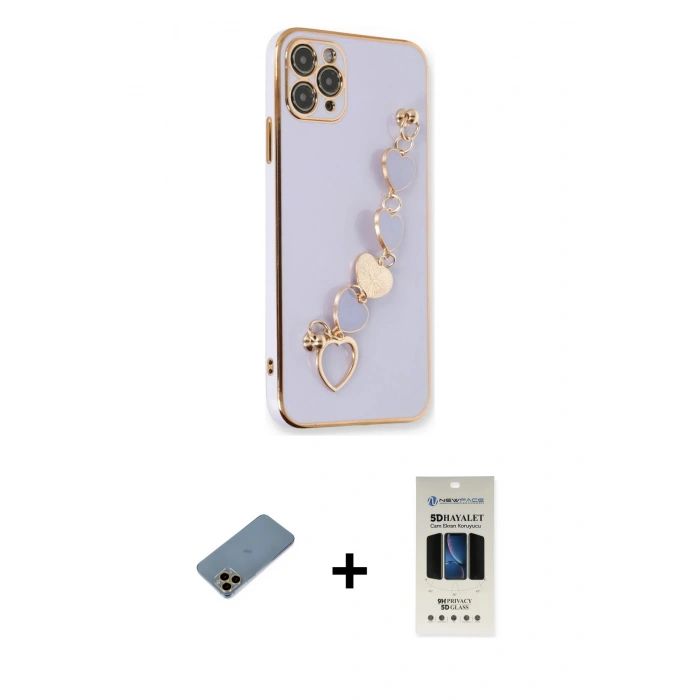 MARSİLYAN™- iPhone 11 Pro Kılıf Nova Işık Prime - Siyah 5D Hayalet Cam Ekran Koruyucu + Shine Kamera Lens Koruma Cam - GD