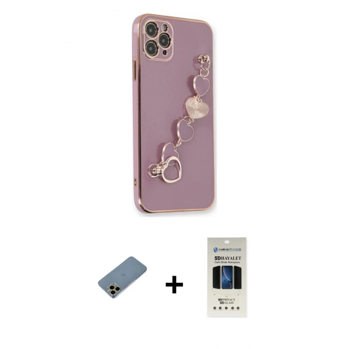 MARSİLYAN™- iPhone 11 Pro Kılıf Nova Işık Prime - Siyah 5D Hayalet Cam Ekran Koruyucu + Shine Kamera Lens Koruma Cam - GD