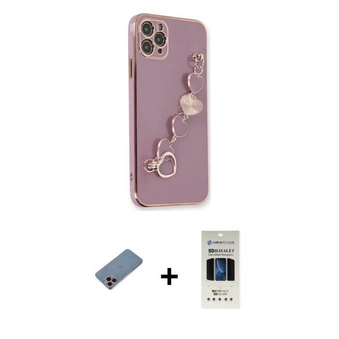 MARSİLYAN™- iPhone 11 Pro Kılıf Nova Işık Prime - Siyah 5D Hayalet Cam Ekran Koruyucu + Shine Kamera Lens Koruma Cam - PE