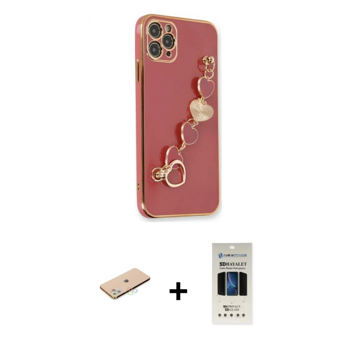 MARSİLYAN™- iPhone 11 Pro Kılıf Nova Işık Prime - Siyah 5D Hayalet Cam Ekran Koruyucu + Renkli Kamera Lens Koruma Cam - MI