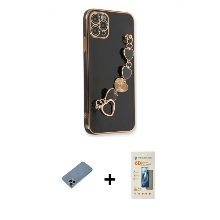 MARSİLYAN™- iPhone 11 Pro Kılıf Nova Işık Prime - Siyah 6D Mat Seramik Hayalet Nano Ekran Koruyucu + Shine Kamera Lens Koruma Cam - GI
