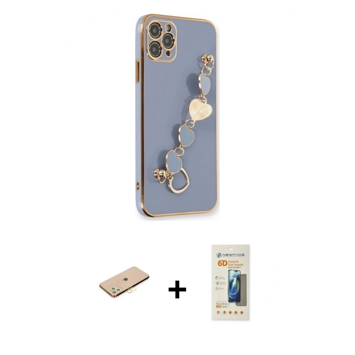 MARSİLYAN™- iPhone 11 Pro Kılıf Nova Işık Prime - Siyah 6D Mat Seramik Hayalet Nano Ekran Koruyucu + Renkli Kamera Lens Koruma Cam - SI
