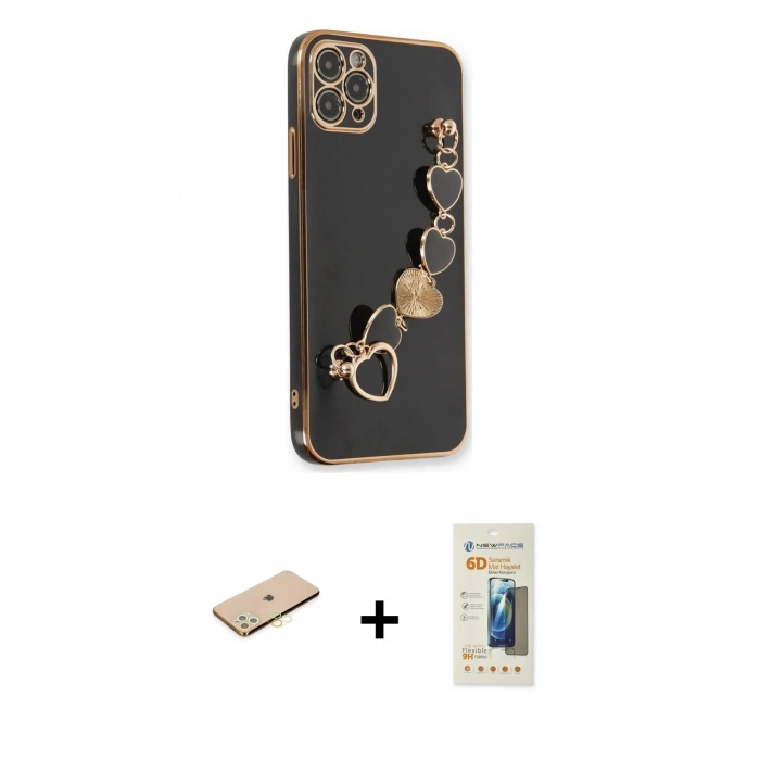 MARSİLYAN™- iPhone 11 Pro Kılıf Nova Işık Prime - Siyah 6D Mat Seramik Hayalet Nano Ekran Koruyucu + Renkli Kamera Lens Koruma Cam - SI