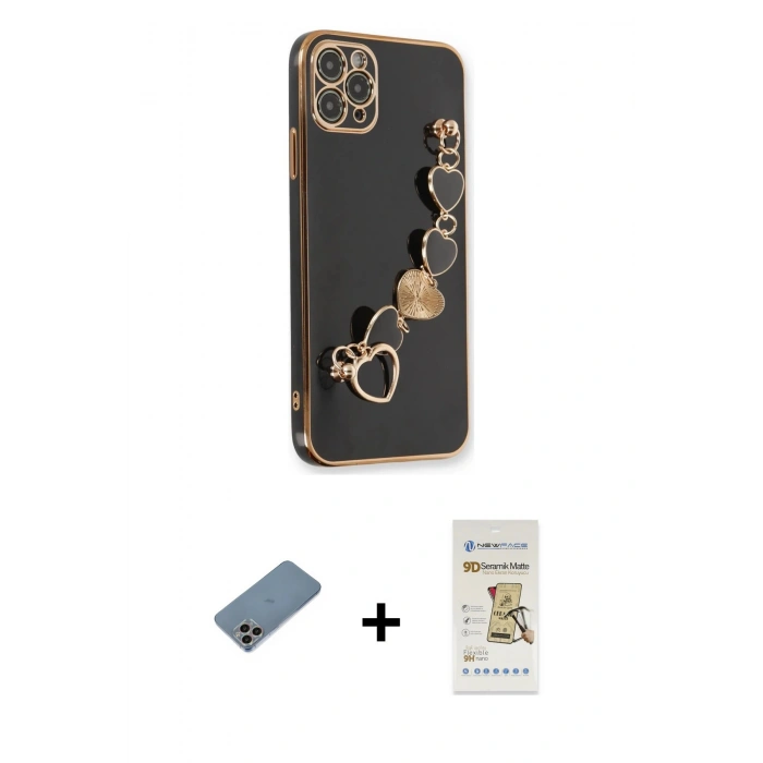 MARSİLYAN™- iPhone 11 Pro Kılıf Nova Işık Prime - Siyah Mat Seramik Nano Ekran Koruyucu + Shine Kamera Lens Koruma Cam - GI