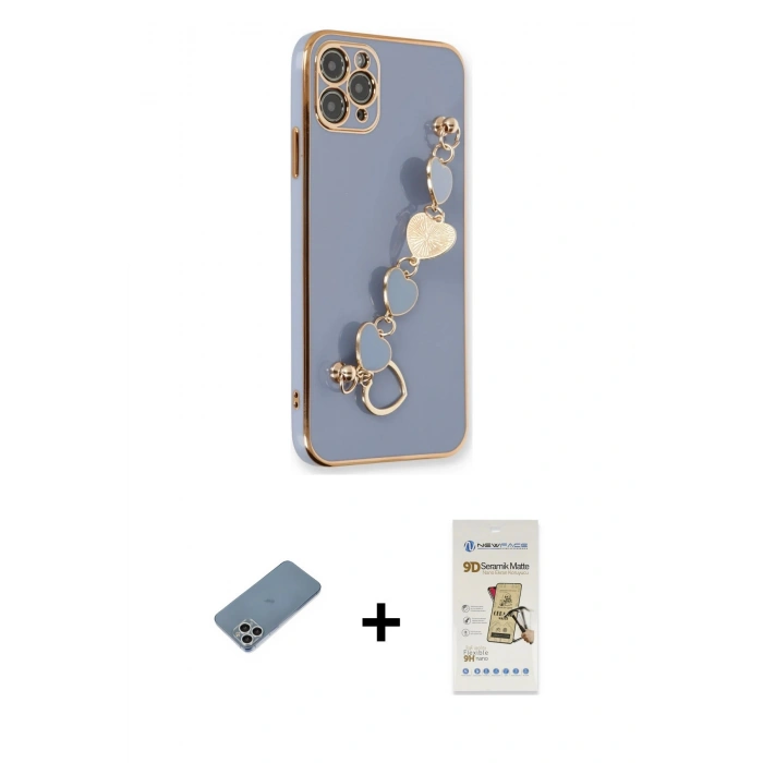 MARSİLYAN™- iPhone 11 Pro Kılıf Nova Işık Prime - Siyah Mat Seramik Nano Ekran Koruyucu + Gümüş Shine Kamera Lens Koruma Cam