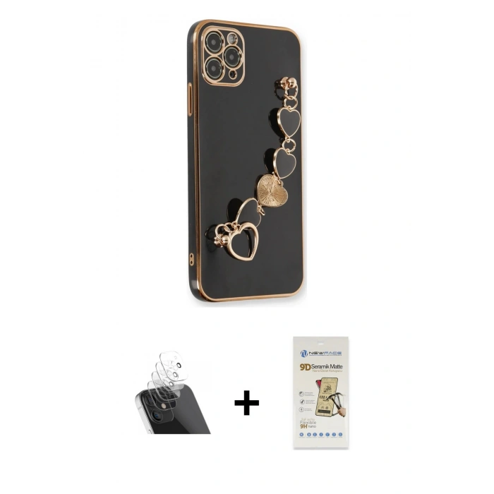 MARSİLYAN™- iPhone 11 Pro Kılıf Nova Işık Prime - Siyah Mat Seramik Nano Ekran Koruyucu + Kamera Lens Koruma Cam - SF
