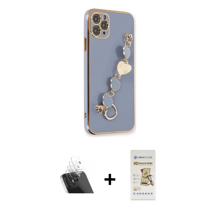 MARSİLYAN™- iPhone 11 Pro Kılıf Nova Işık Prime - Siyah Mat Seramik Nano Ekran Koruyucu + Kamera Lens Koruma Cam - SF