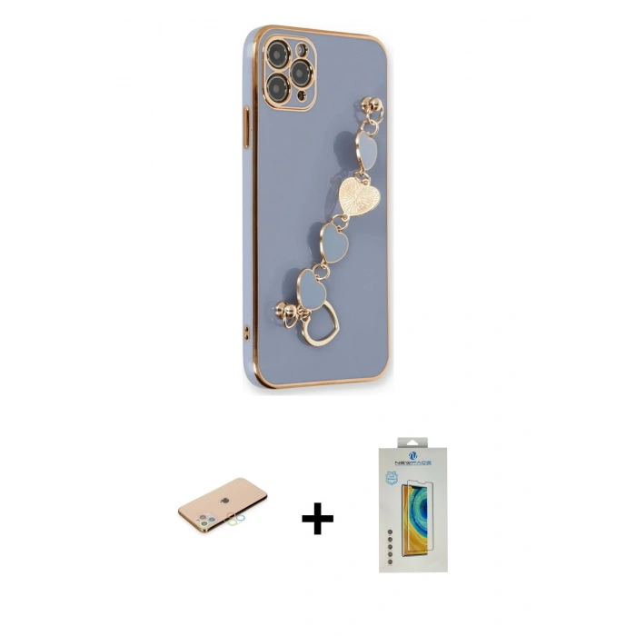 MARSİLYAN™- iPhone 11 Pro Kılıf Nova Işık Prime - Siyah Polymer Nano Ekran Koruyucu + Renkli Kamera Lens Koruma Cam - MI