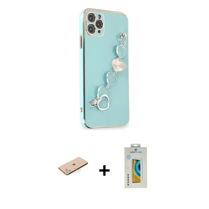 MARSİLYAN™- iPhone 11 Pro Kılıf Nova Işık Prime - Siyah Polymer Nano Ekran Koruyucu + Renkli Kamera Lens Koruma Cam - MI