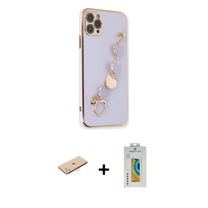 MARSİLYAN™- iPhone 11 Pro Kılıf Nova Işık Prime - Siyah Polymer Nano Ekran Koruyucu + Renkli Kamera Lens Koruma Cam - MI
