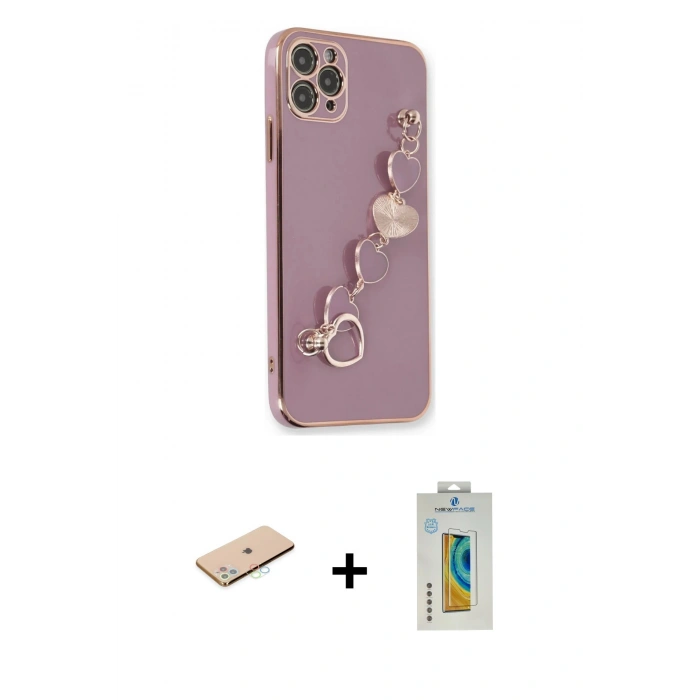MARSİLYAN™- iPhone 11 Pro Kılıf Nova Işık Prime - Siyah Polymer Nano Ekran Koruyucu + Renkli Kamera Lens Koruma Cam - MI