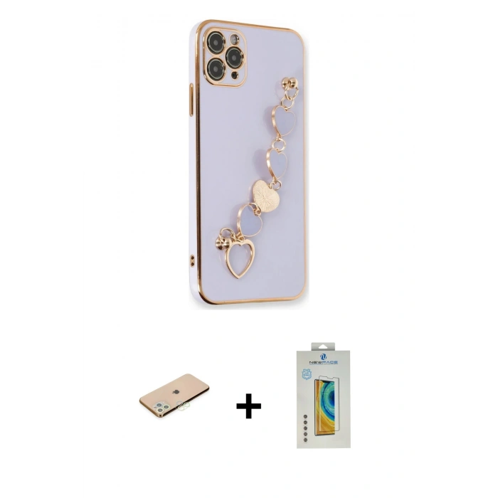 MARSİLYAN™- iPhone 11 Pro Kılıf Nova Işık Prime - Siyah Polymer Nano Ekran Koruyucu + Renkli Kamera Lens Koruma Cam - YL