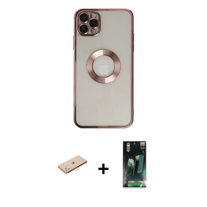 MARSİLYAN™- iPhone 11 Pro Kılıf Pusula Form - Şeffaf 360 Full Body Arka Koruyucu + Renkli Kamera Lens Koruma Cam - MI