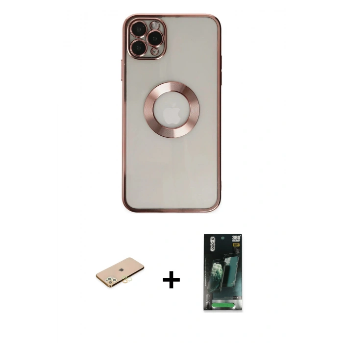 MARSİLYAN™- iPhone 11 Pro Kılıf Pusula Form - Şeffaf 360 Full Body Arka Koruyucu + Renkli Kamera Lens Koruma Cam - SI