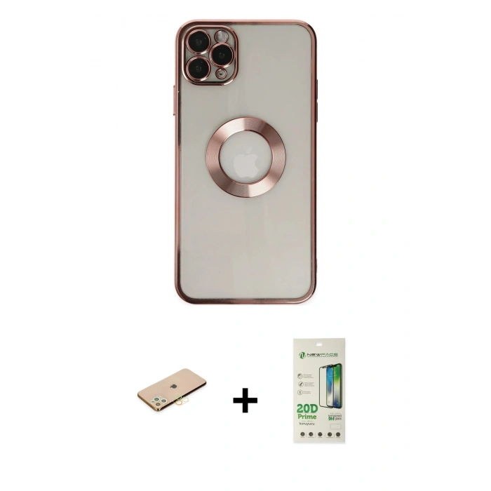 MARSİLYAN™- iPhone 11 Pro Kılıf Pusula Form - Siyah 20D Premium Cam Ekran Koruyucu + Renkli Kamera Lens Koruma Cam - PE