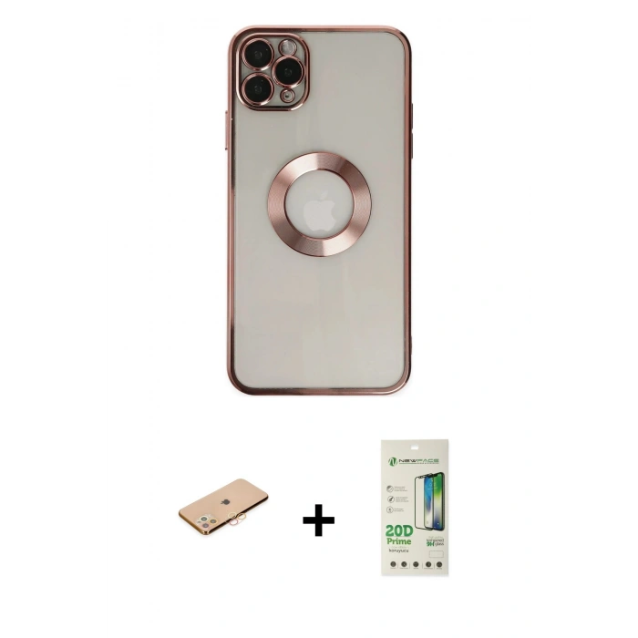 MARSİLYAN™- iPhone 11 Pro Kılıf Pusula Form - Siyah 20D Premium Cam Ekran Koruyucu + Renkli Kamera Lens Koruma Cam - TU