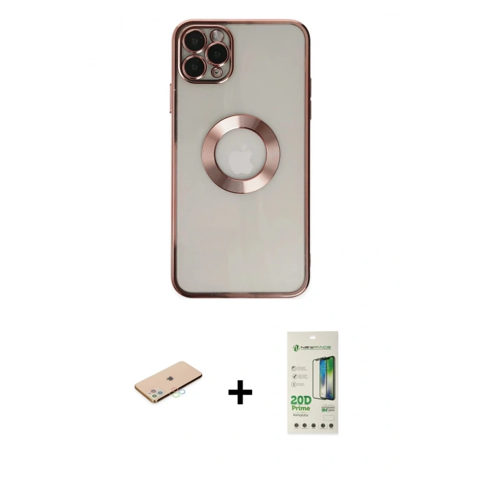 MARSİLYAN™- iPhone 11 Pro Kılıf Pusula Form - Siyah 20D Premium Cam Ekran Koruyucu + Renkli Kamera Lens Koruma Cam - MI