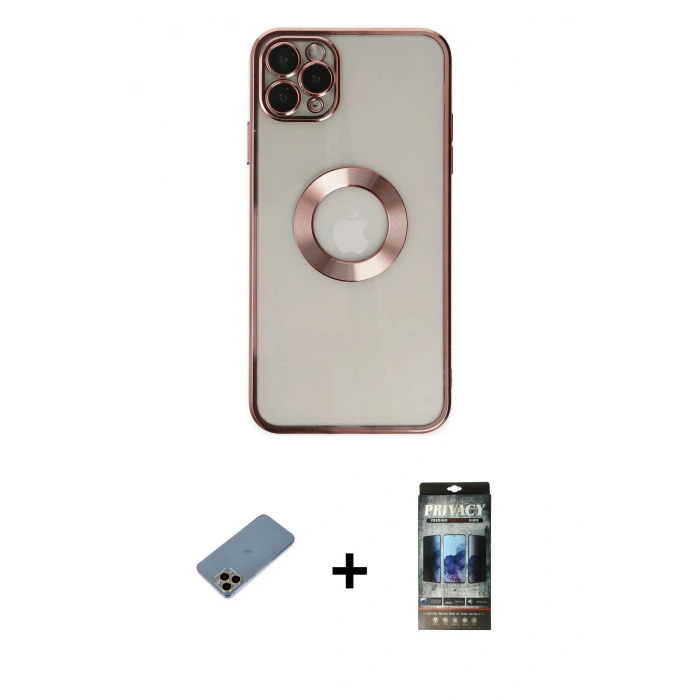 MARSİLYAN™- iPhone 11 Pro Kılıf Pusula Form - Siyah 34D Hayalet Izgaralı Cam + Shine Kamera Lens Koruma Cam - GD