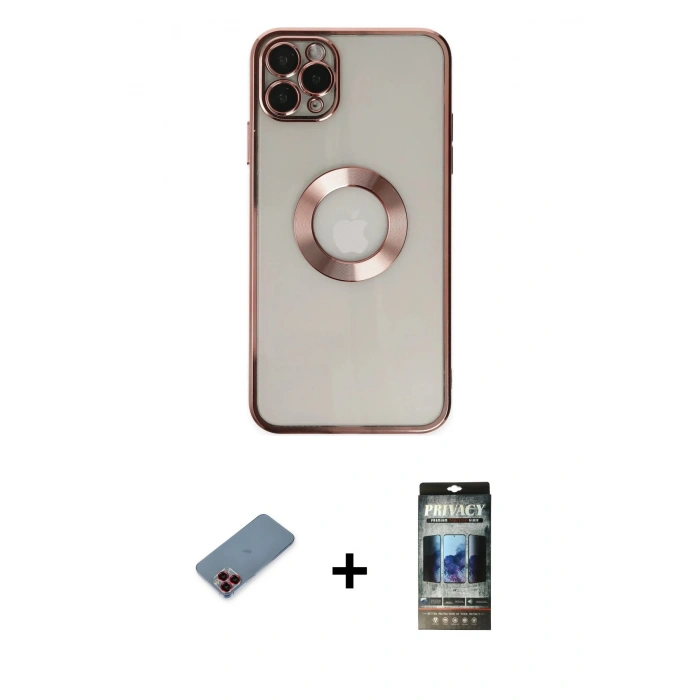 MARSİLYAN™- iPhone 11 Pro Kılıf Pusula Form - Siyah 34D Hayalet Izgaralı Cam + Metal Kamera Lens Koruma Cam - KI