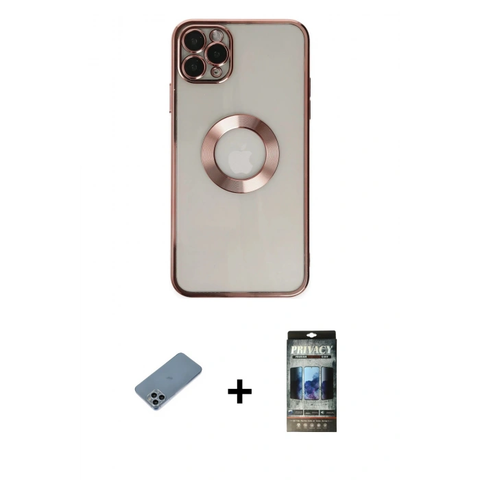 MARSİLYAN™- iPhone 11 Pro Kılıf Pusula Form - Siyah 34D Hayalet Izgaralı Cam + Shine Kamera Lens Koruma Cam - SABE
