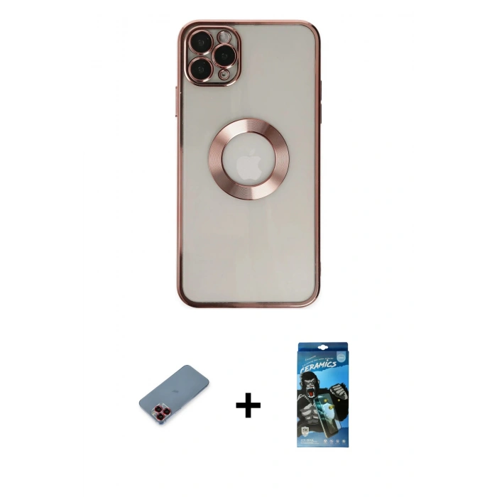 MARSİLYAN™- iPhone 11 Pro Kılıf Pusula Form - Siyah 34D Izgaralı Cam + Metal Kamera Lens Koruma Cam - KI