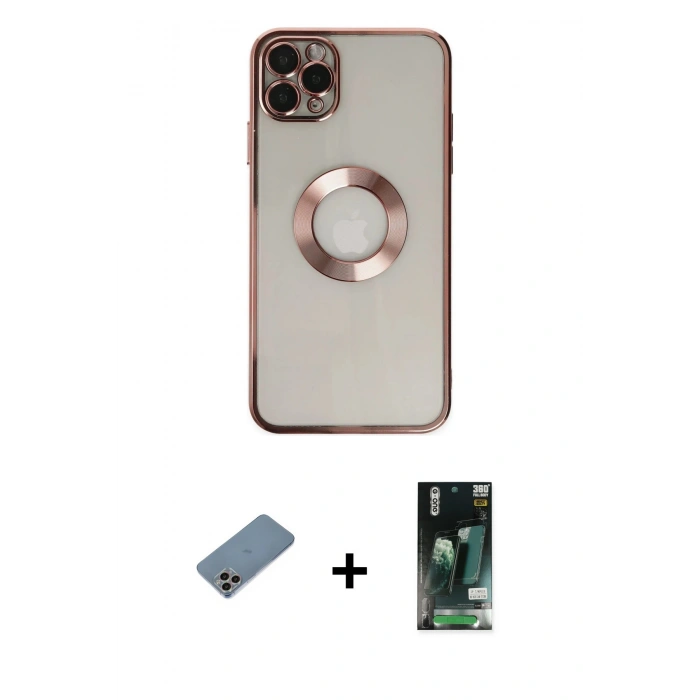 MARSİLYAN™- iPhone 11 Pro Kılıf Pusula Form - Siyah 360 Mat Full Body Arka Koruyucu + Shine Kamera Lens Koruma Cam - GI
