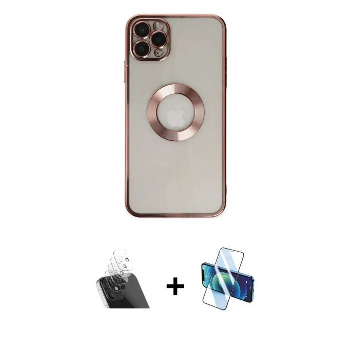 MARSİLYAN™- iPhone 11 Pro Kılıf Pusula Form - Siyah 3D Antistatik Cam Ekran Koruyucu + Kamera Lens Koruma Cam - SF