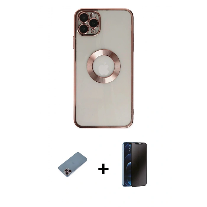 MARSİLYAN™- iPhone 11 Pro Kılıf Pusula Form - Siyah 3D Antistatik Hayalet Cam Ekran Koruyucu + Shine Kamera Lens Koruma Cam - PE