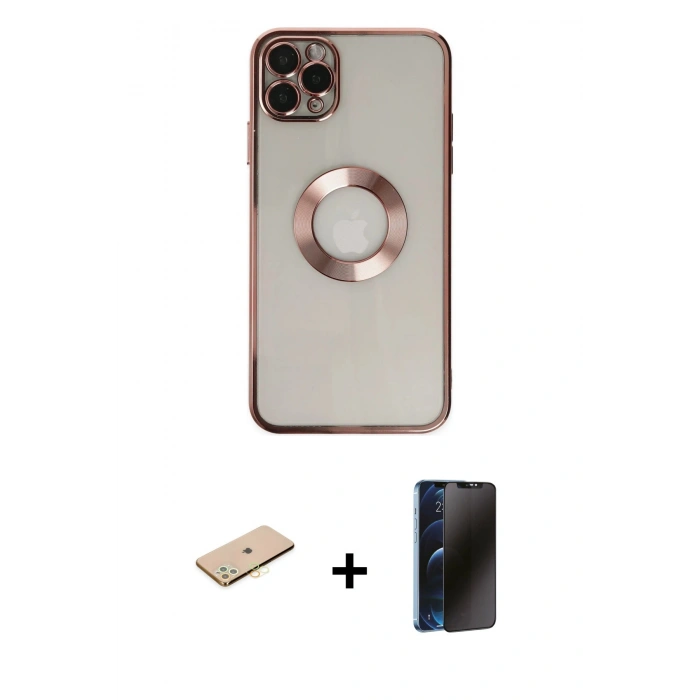 MARSİLYAN™- iPhone 11 Pro Kılıf Pusula Form - Siyah 3D Antistatik Hayalet Cam Ekran Koruyucu + Renkli Kamera Lens Koruma Cam - SI