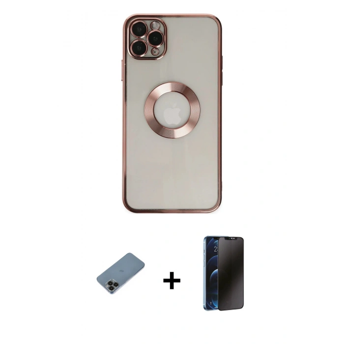 MARSİLYAN™- iPhone 11 Pro Kılıf Pusula Form - Siyah 3D Antistatik Hayalet Cam Ekran Koruyucu + Shine Kamera Lens Koruma Cam - SH