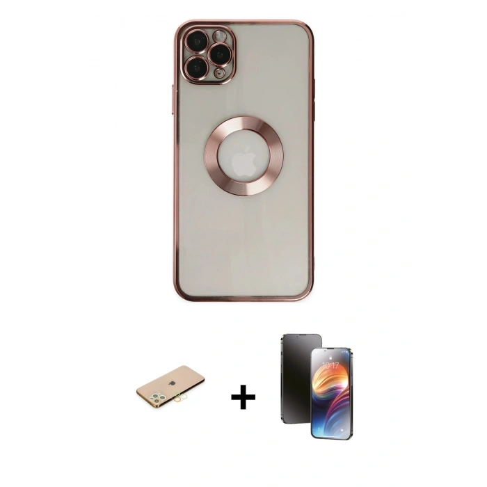MARSİLYAN™- iPhone 11 Pro Kılıf Pusula Form - Siyah 3D Antistatik Mat Seramik Nano Ekran Koruyucu + Renkli Kamera Lens Koruma Cam - SI