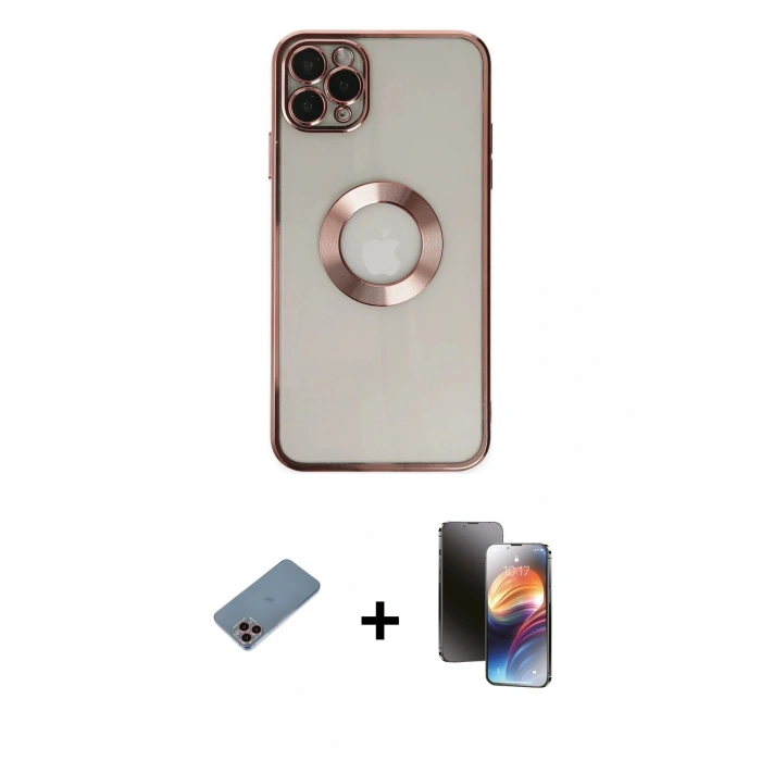 MARSİLYAN™- iPhone 11 Pro Kılıf Pusula Form - Siyah 3D Antistatik Mat Seramik Nano Ekran Koruyucu + Shine Kamera Lens Koruma Cam - PE