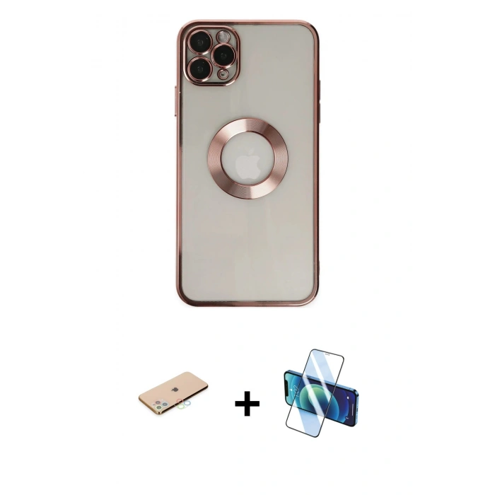 MARSİLYAN™- iPhone 11 Pro Kılıf Pusula Form - Siyah 3D Antistatik Seramik Nano Ekran Koruyucu + Renkli Kamera Lens Koruma Cam - MI