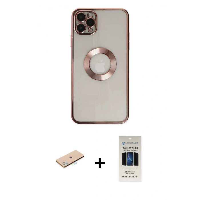 MARSİLYAN™- iPhone 11 Pro Kılıf Pusula Form - Siyah 5D Hayalet Cam Ekran Koruyucu + Renkli Kamera Lens Koruma Cam - MI