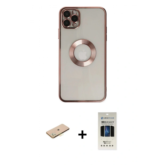 MARSİLYAN™- iPhone 11 Pro Kılıf Pusula Form - Siyah 5D Hayalet Cam Ekran Koruyucu + Sarı Renkli Kamera Lens Koruma Cam
