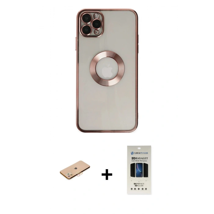 MARSİLYAN™- iPhone 11 Pro Kılıf Pusula Form - Siyah 5D Hayalet Cam Ekran Koruyucu + Renkli Kamera Lens Koruma Cam - TU