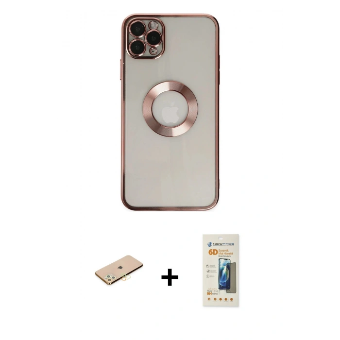 MARSİLYAN™- iPhone 11 Pro Kılıf Pusula Form - Siyah 6D Mat Seramik Hayalet Nano Ekran Koruyucu + Renkli Kamera Lens Koruma Cam - PE